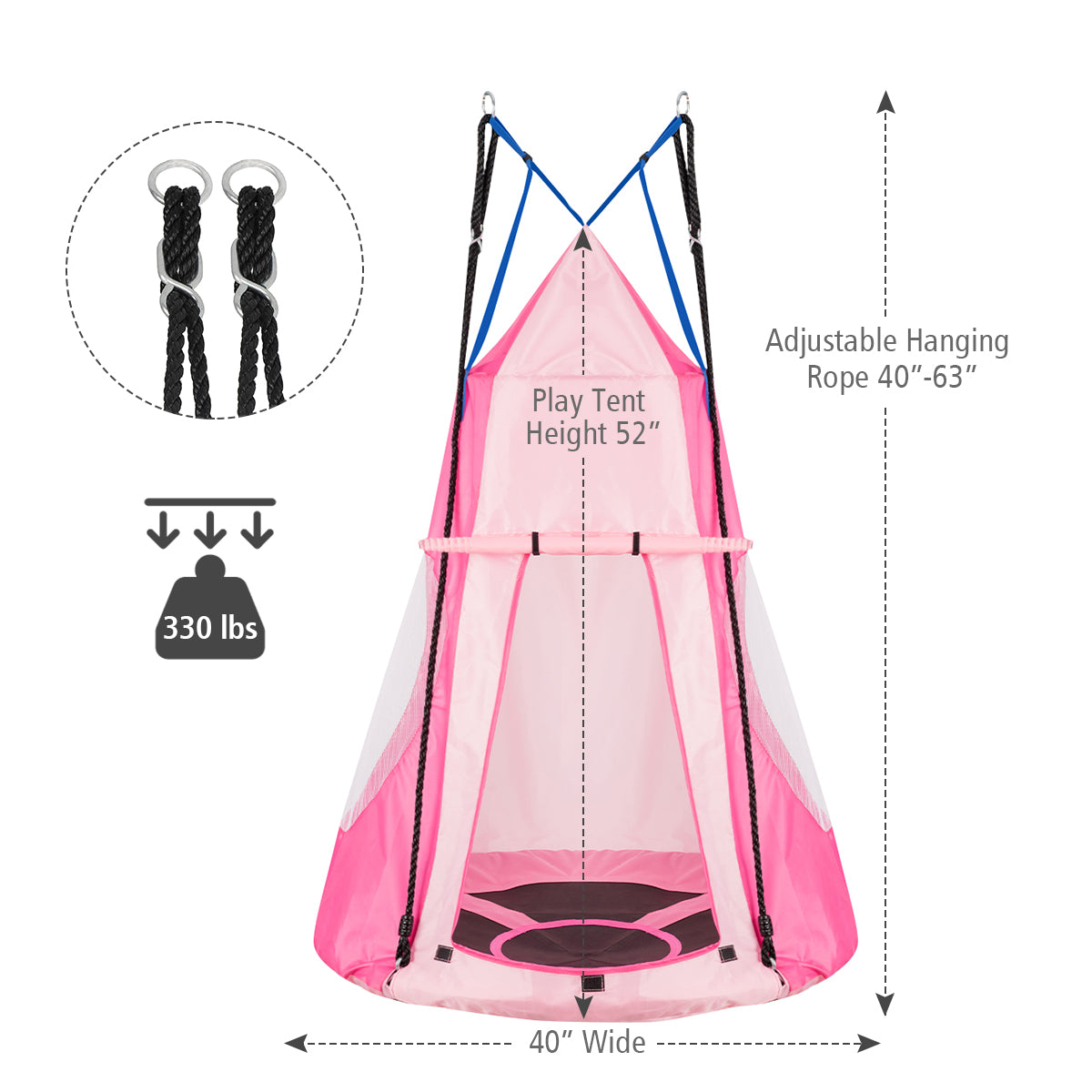 40 Inch Saucer Swing with Detachable Play Tent for Kids