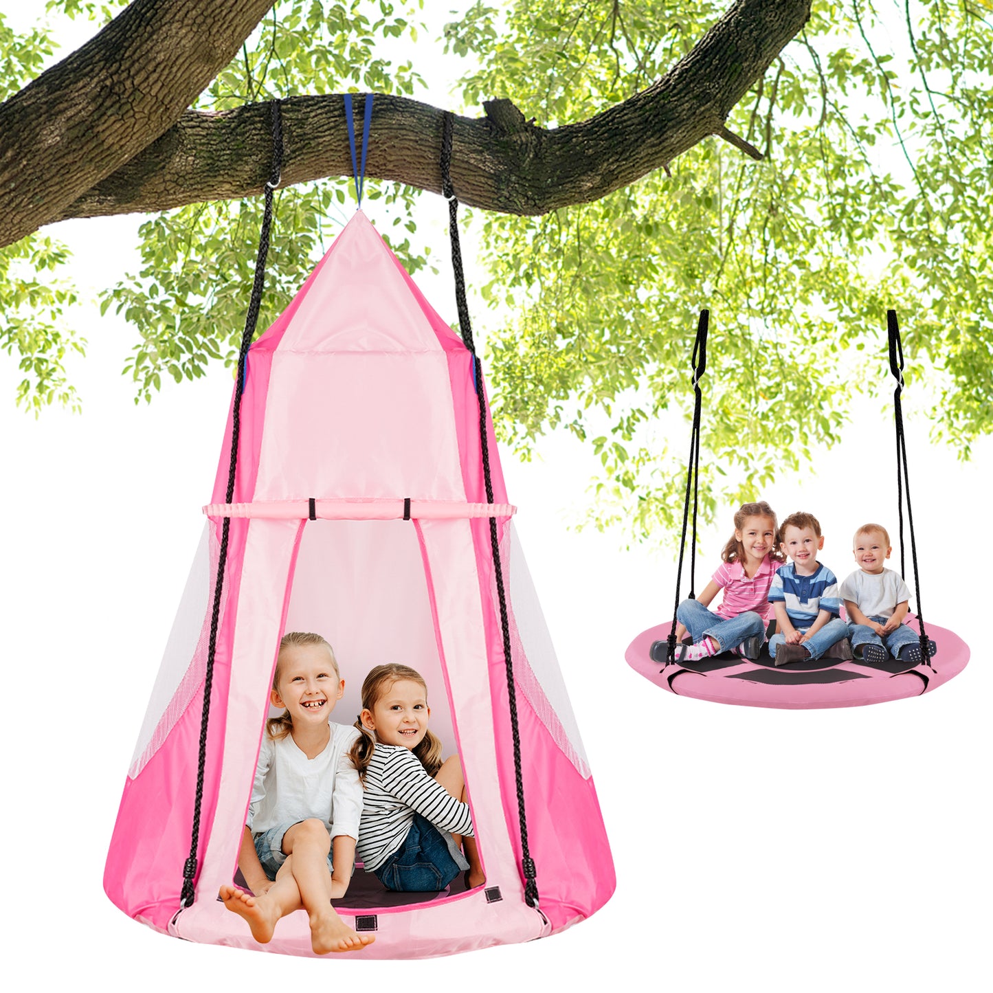 40 Inch Saucer Swing with Detachable Play Tent for Kids