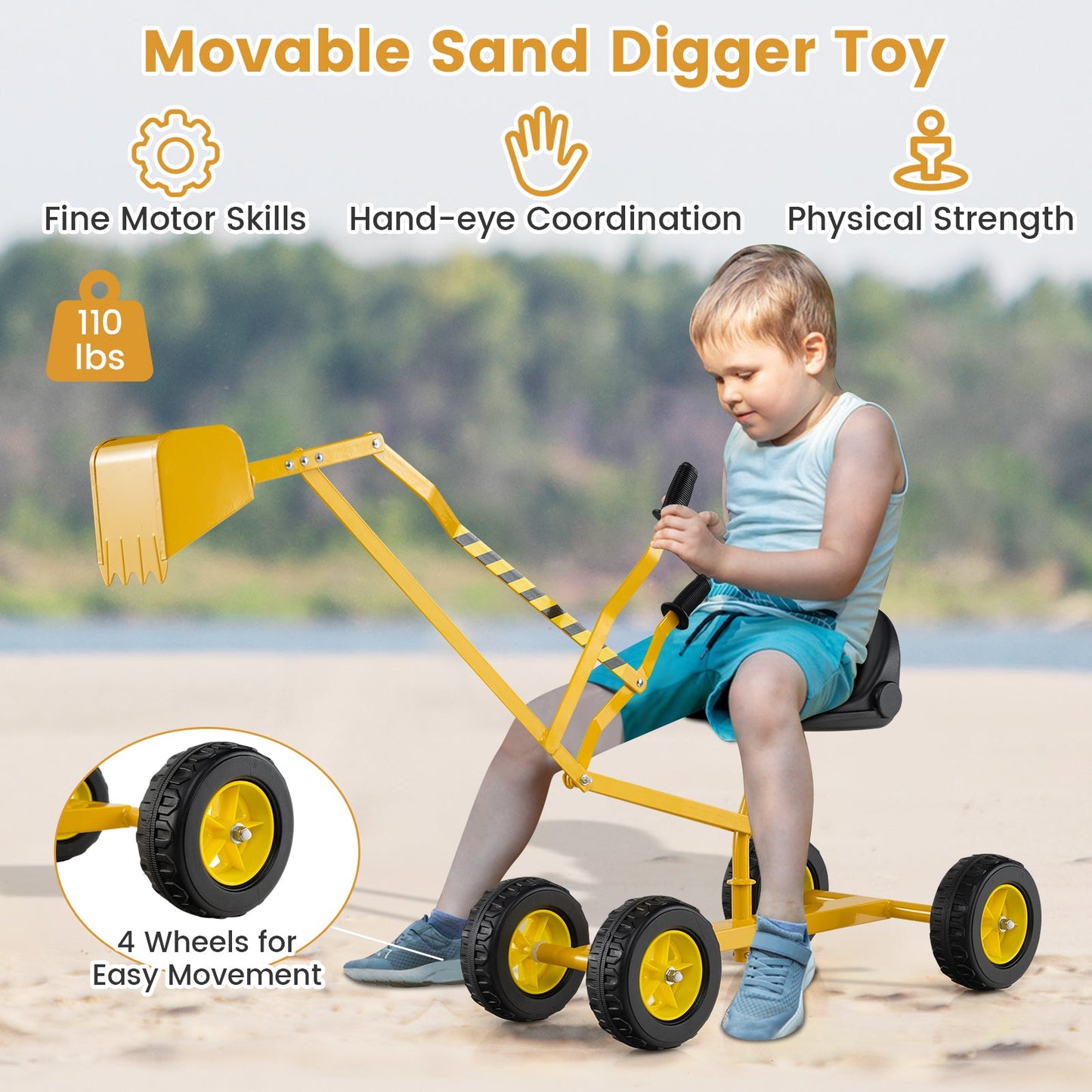 Sand Digger for Kids with 2-Handed Controls and Flexible Shovel