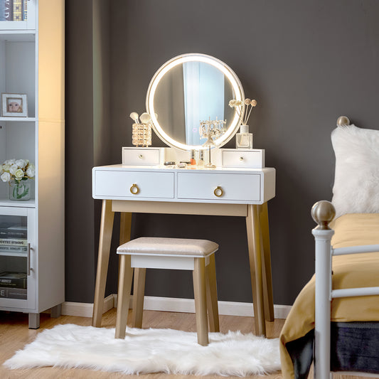 Makeup Vanity Table with LED Lighted Mirror and Stool Set