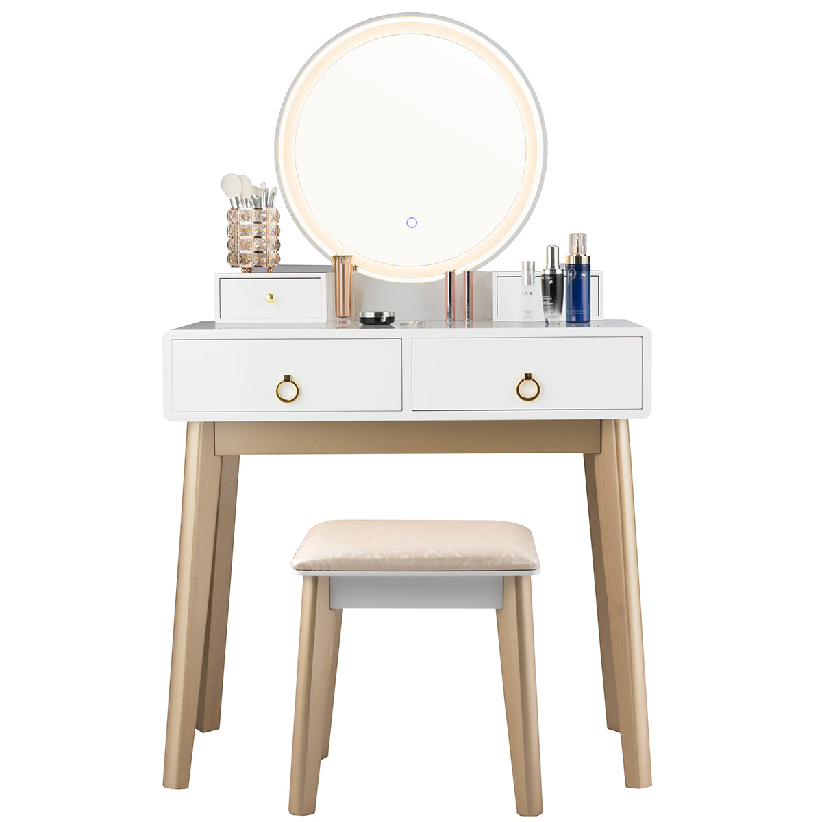 Makeup Vanity Table with LED Lighted Mirror and Stool Set