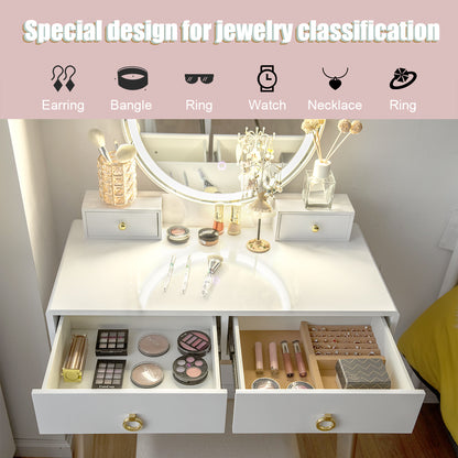 Makeup Vanity Table with LED Lighted Mirror and Stool Set