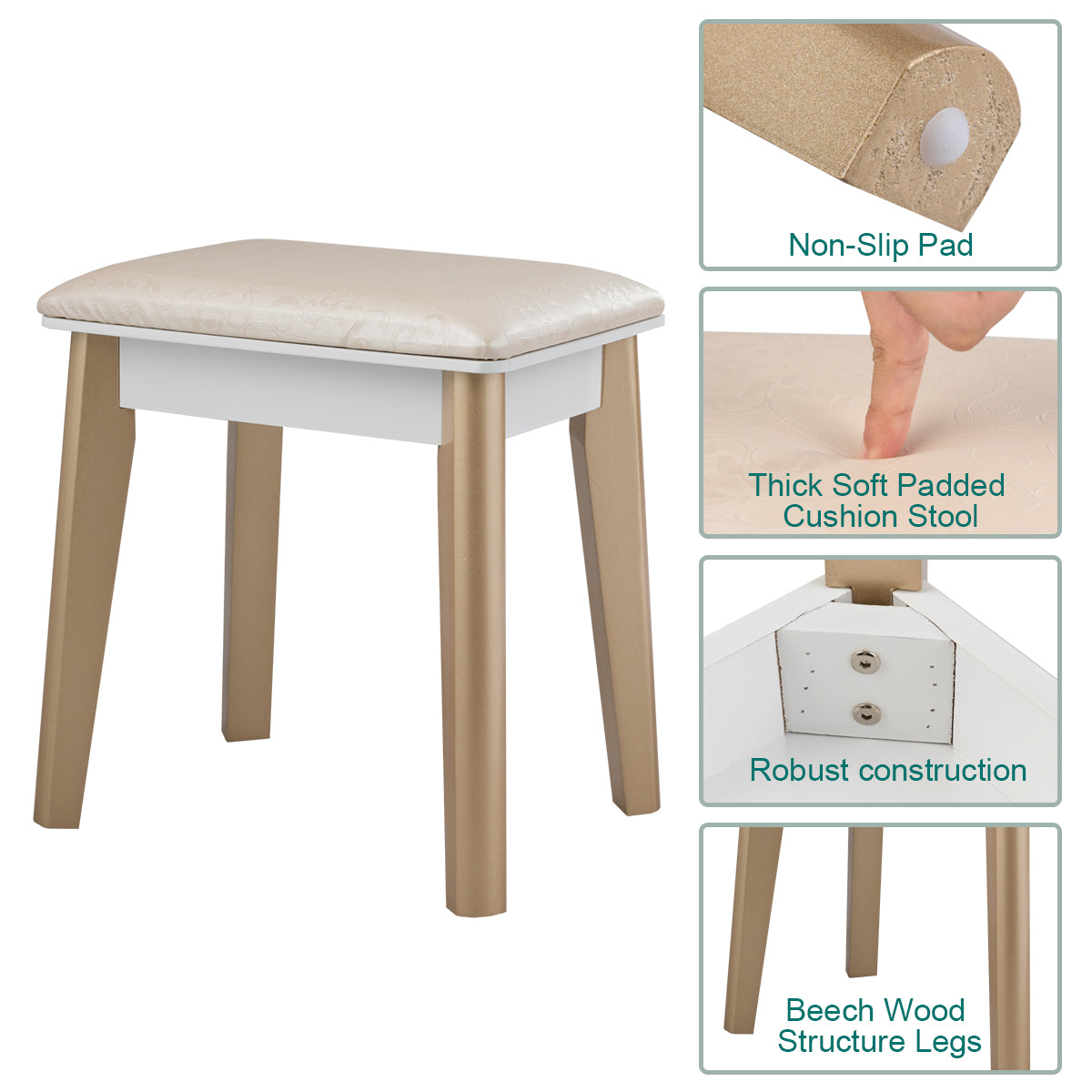 Makeup Vanity Table with LED Lighted Mirror and Stool Set
