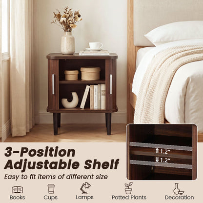 Fluted Nightstand with Sliding Doors and Adjustable Shelf