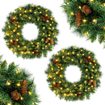 24 Inch Pre-Lit Artificial Christmas Wreath with LED Lights