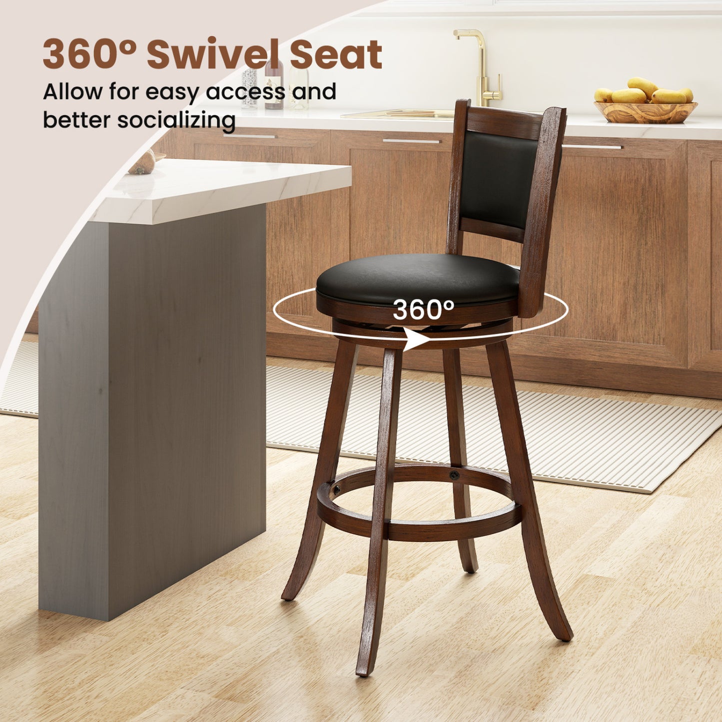 29-Inch Swivel Bar Stools Set of 2 with Cushioned Seat