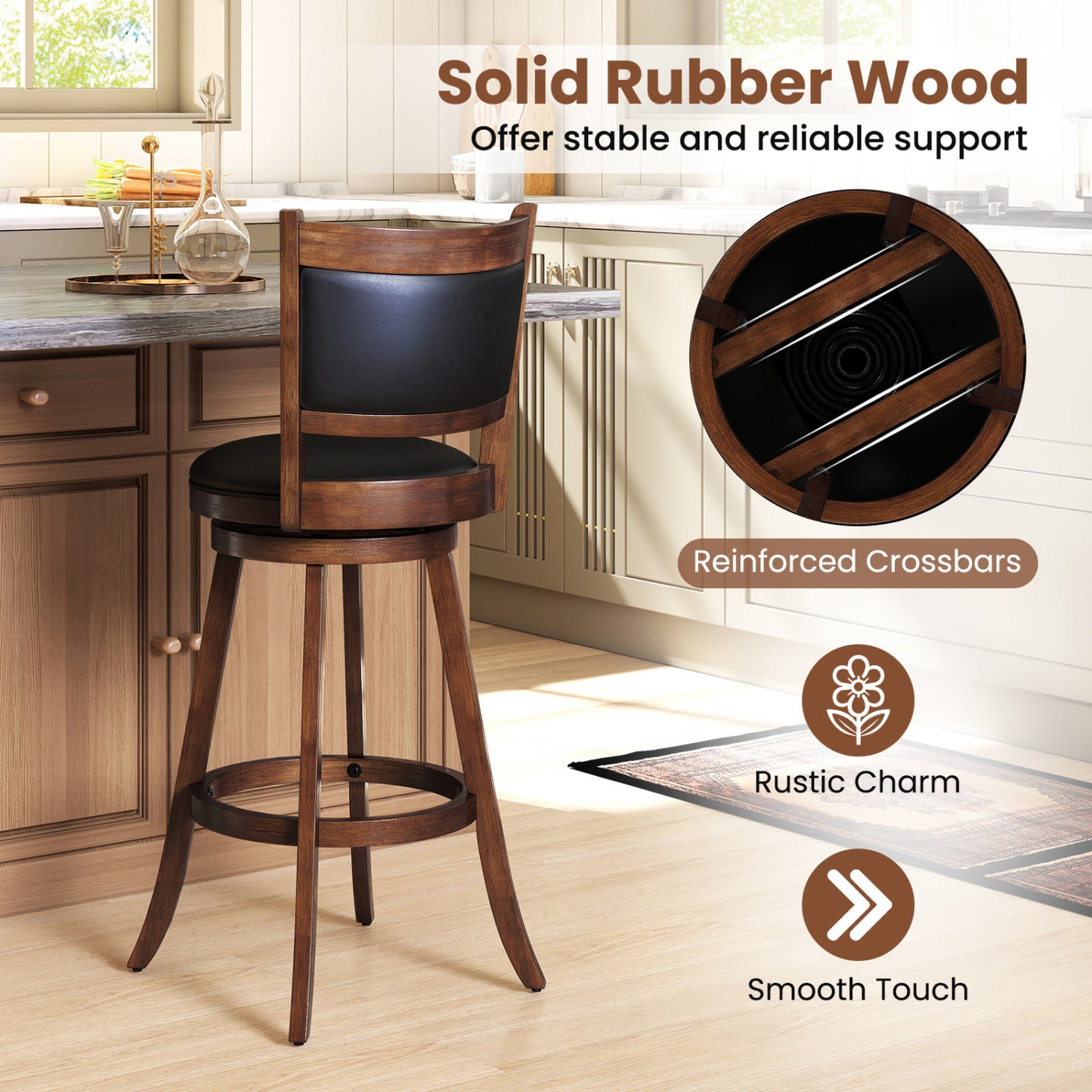 29-Inch Swivel Bar Stools Set of 2 with Cushioned Seat