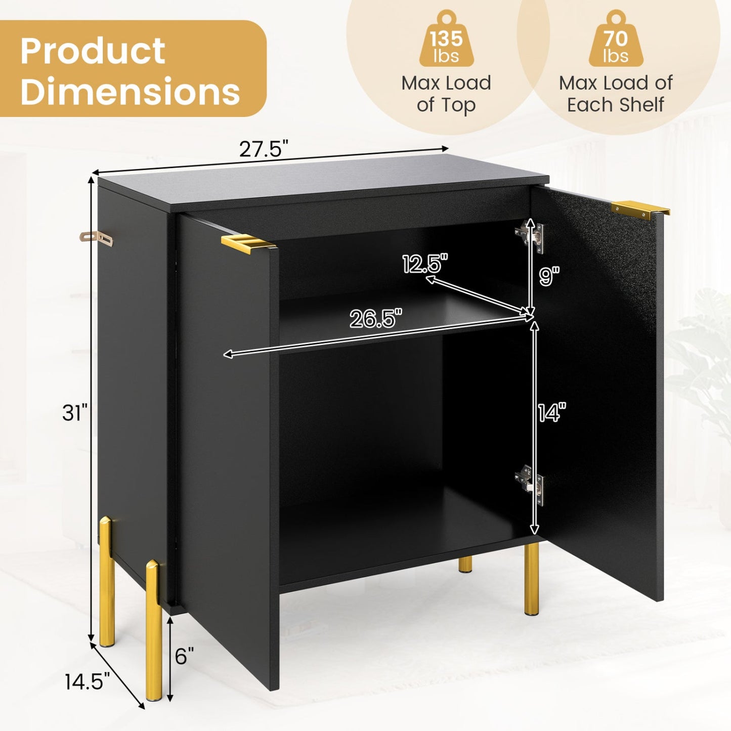 Set of 2 2-Door Buffet Cabinet Sideboard with Metal Legs