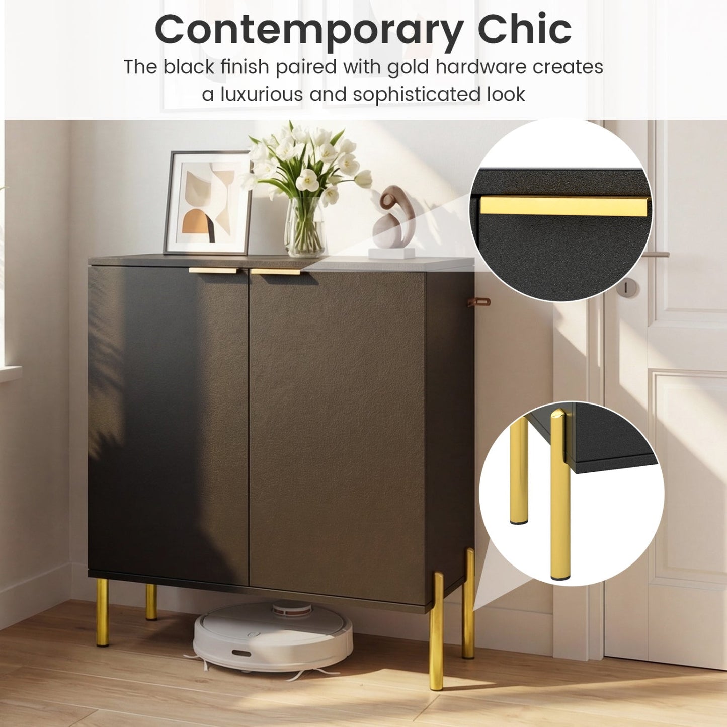 Set of 2 2-Door Buffet Cabinet Sideboard with Metal Legs