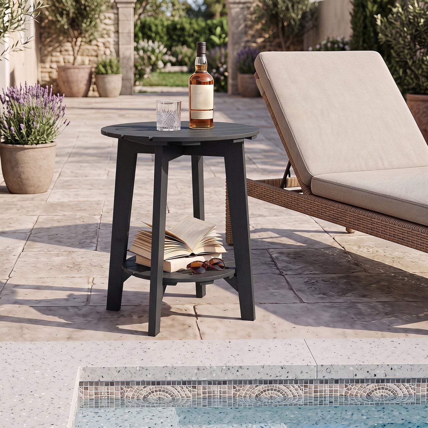 2-Tier Eucalyptus Wood Outdoor Side Table Set of 2