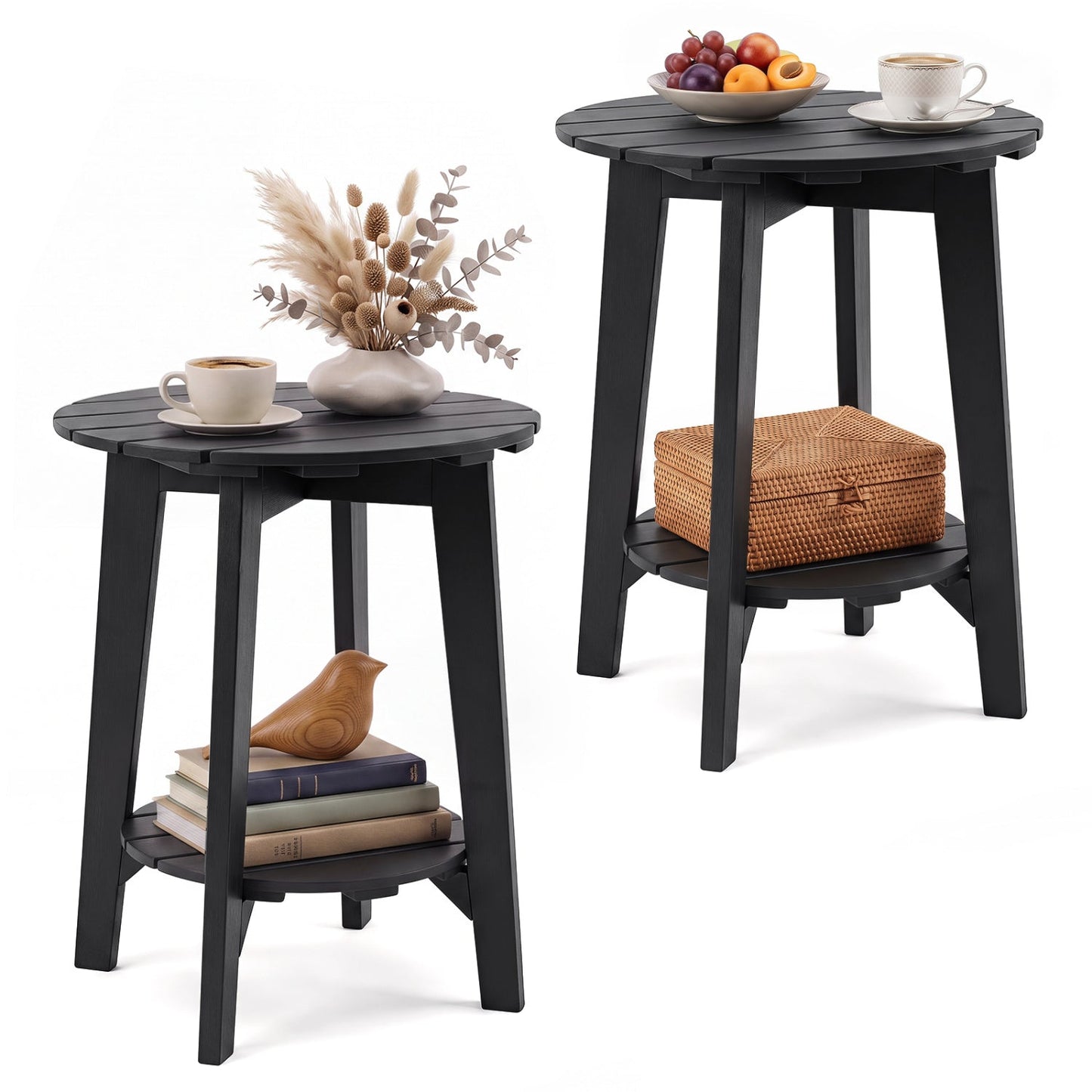 2-Tier Eucalyptus Wood Outdoor Side Table Set of 2