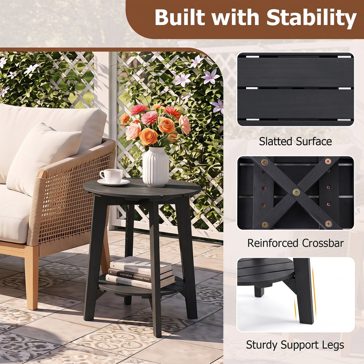 2-Tier Eucalyptus Wood Outdoor Side Table Set of 2