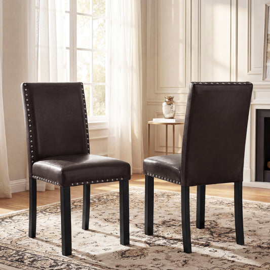 Upholstered Dining Chairs Set - Faux Leather Parsons Style