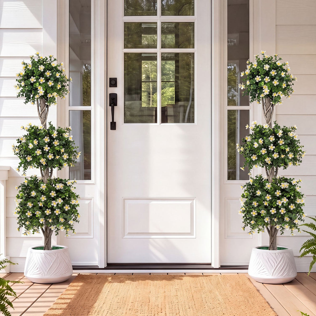 Set of 2 51" Artificial Topiary Tree with 3 Topiary Balls Sun-Resistant Fake Bushes