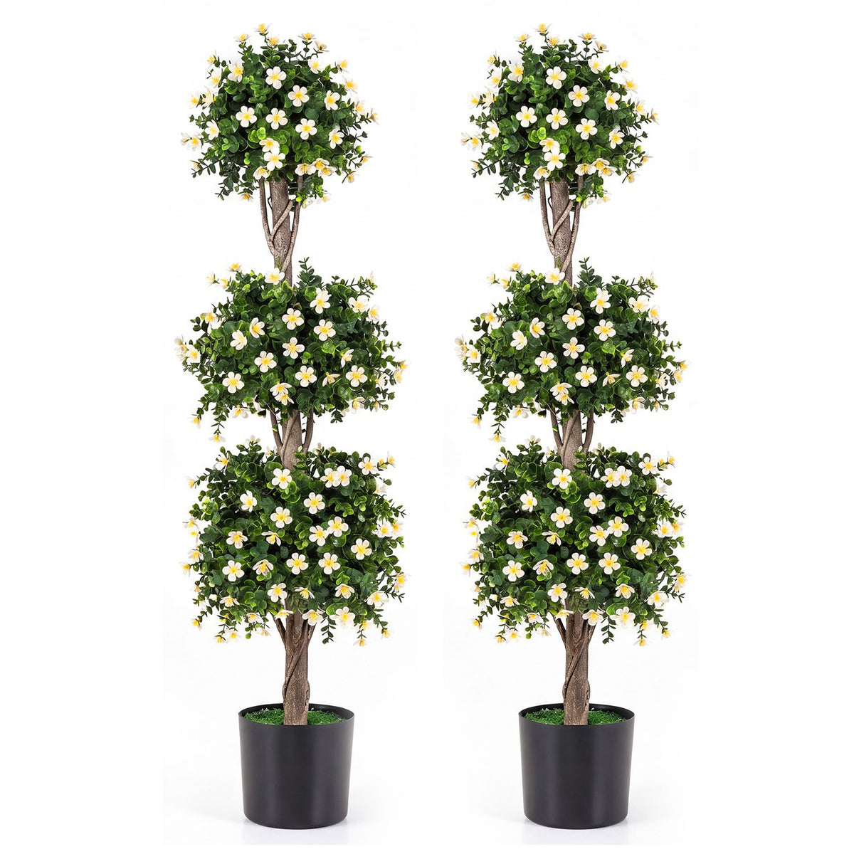 Set of 2 51" Artificial Topiary Tree with 3 Topiary Balls Sun-Resistant Fake Bushes