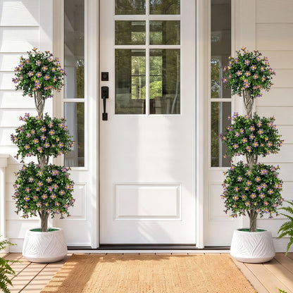Set of 2 51" Artificial Topiary Tree with 3 Topiary Balls Sun-Resistant Fake Bushes