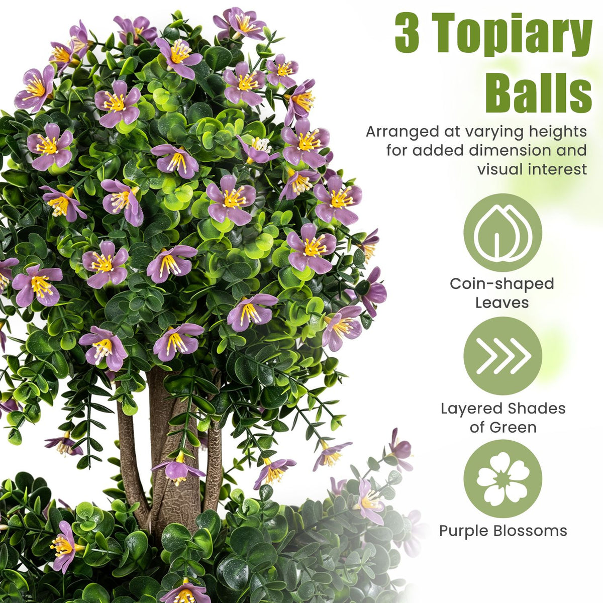 Set of 2 51" Artificial Topiary Tree with 3 Topiary Balls Sun-Resistant Fake Bushes