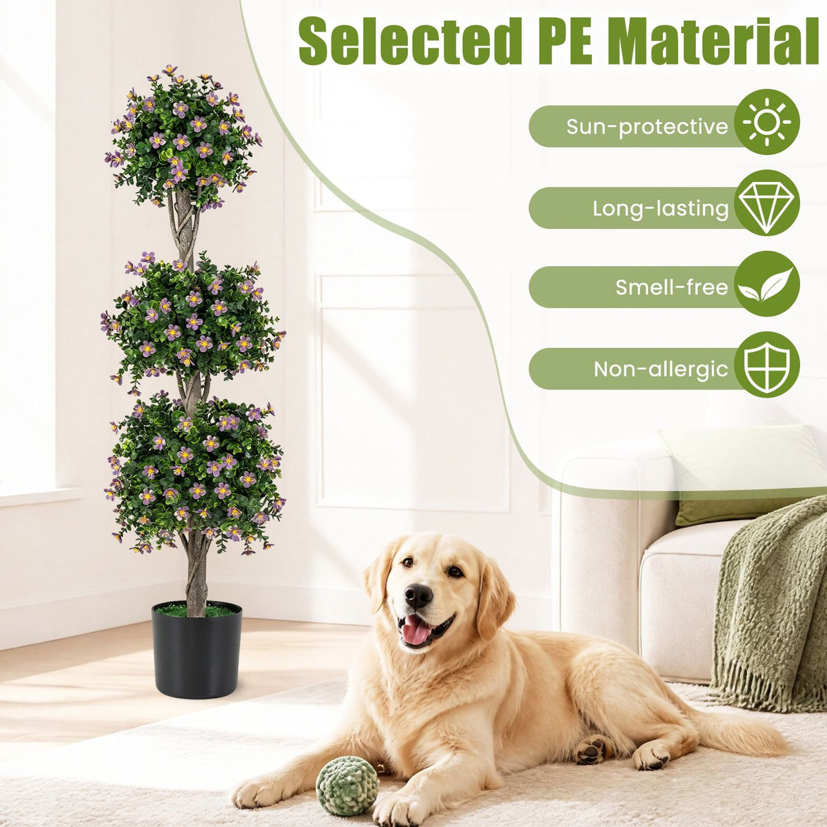Set of 2 51" Artificial Topiary Tree with 3 Topiary Balls Sun-Resistant Fake Bushes