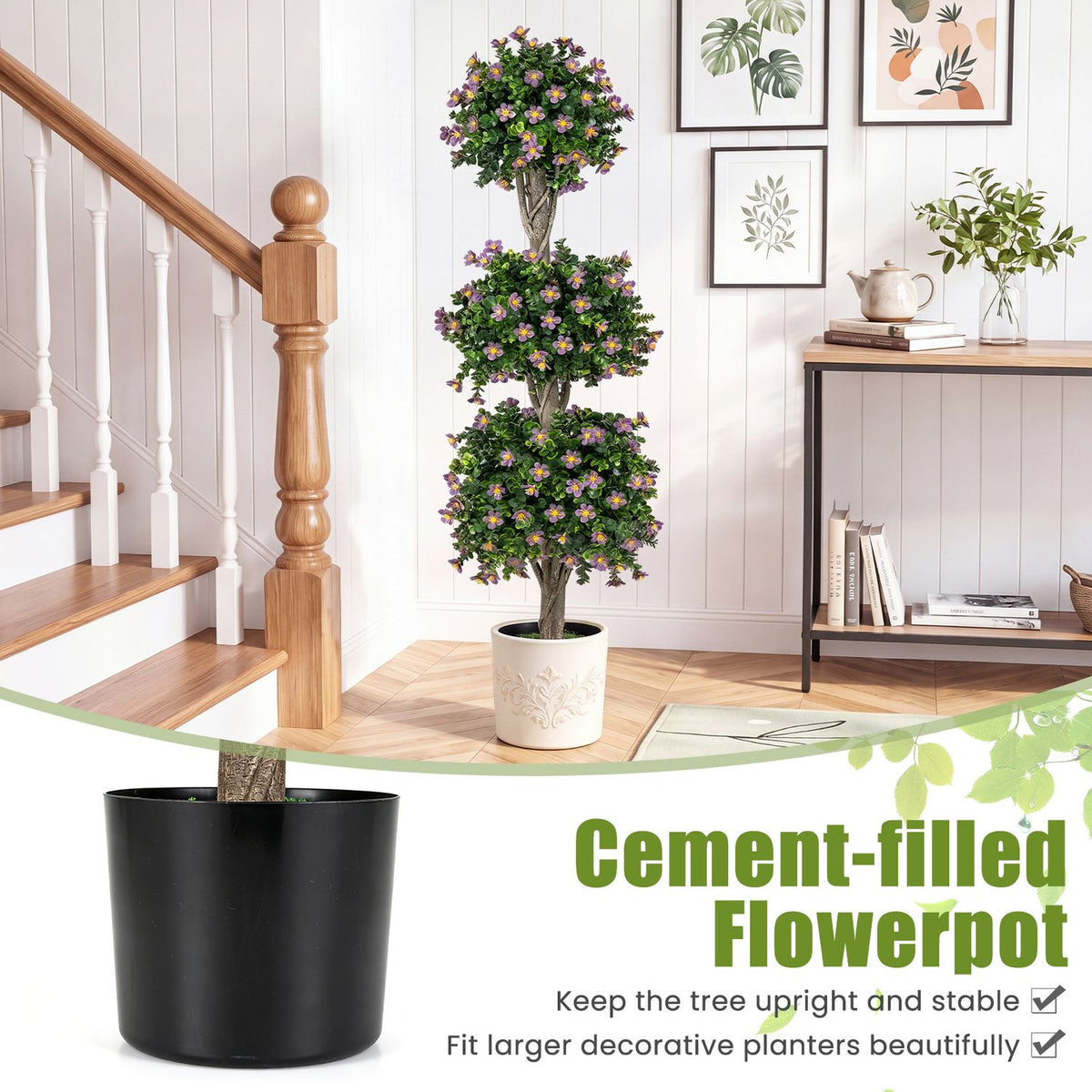 Set of 2 51" Artificial Topiary Tree with 3 Topiary Balls Sun-Resistant Fake Bushes