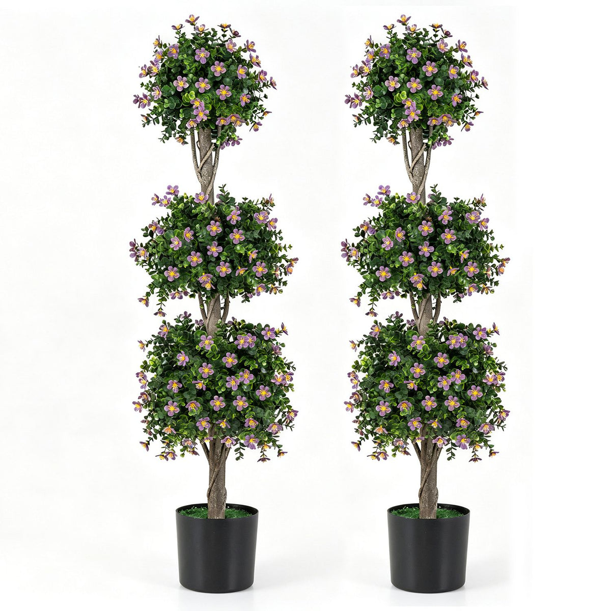 Set of 2 51" Artificial Topiary Tree with 3 Topiary Balls Sun-Resistant Fake Bushes