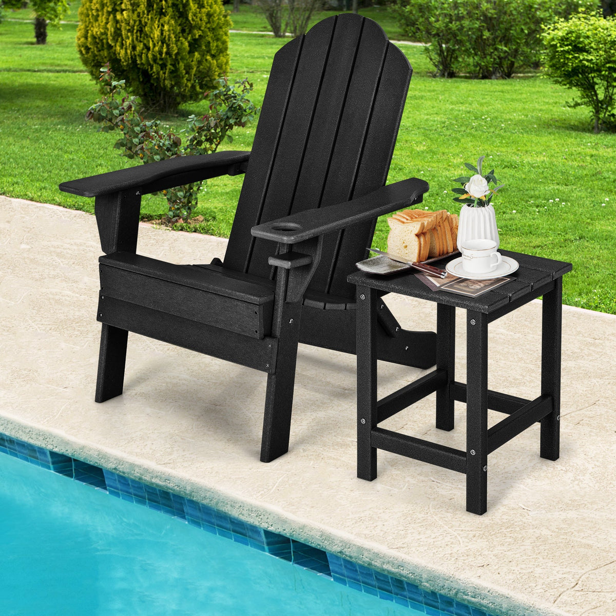 Set of 2 14 Inch Square Weather-Resistant Adirondack Side Table-Black