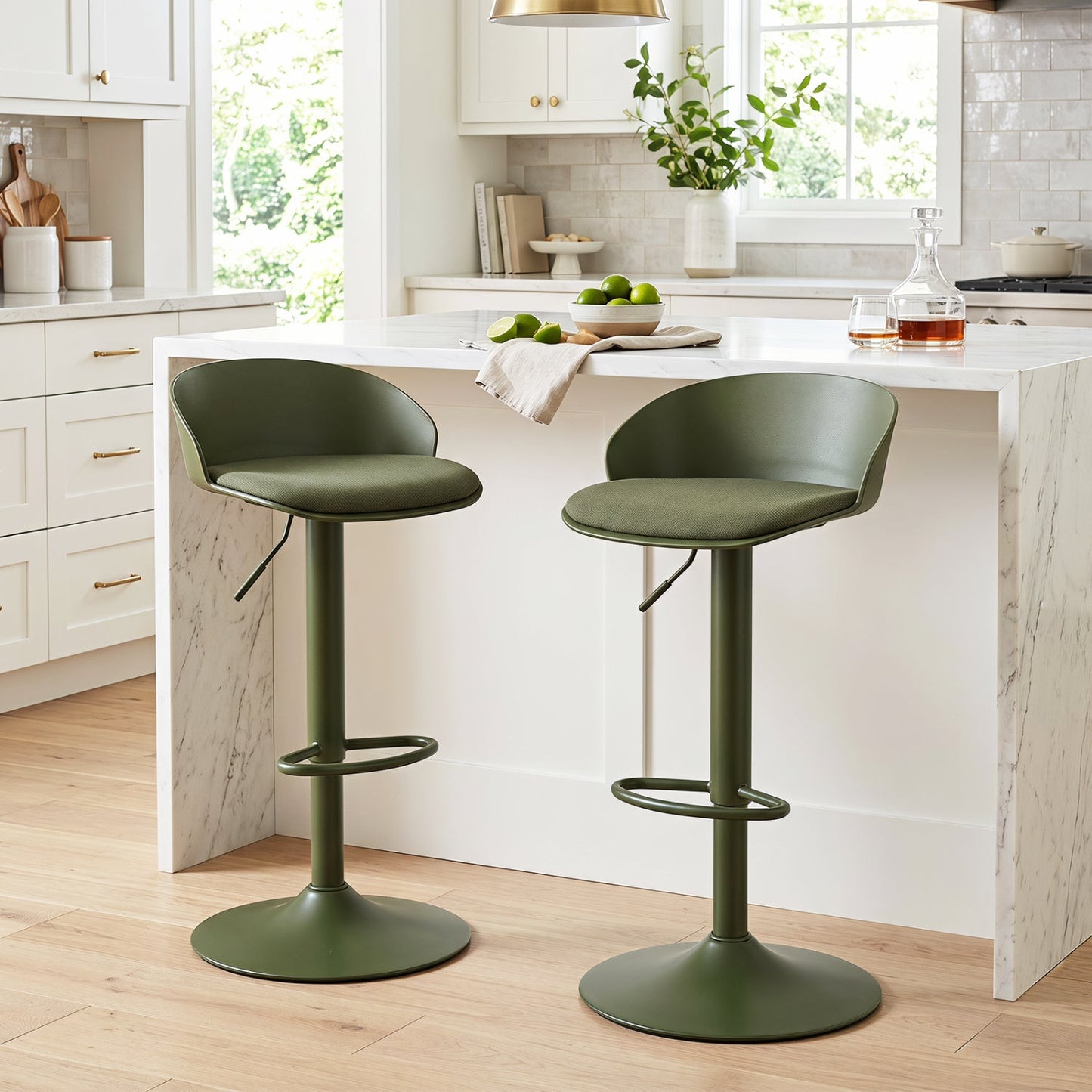 Adjustable Swivel Bar Stools Set of 2 with Back & Footrest
