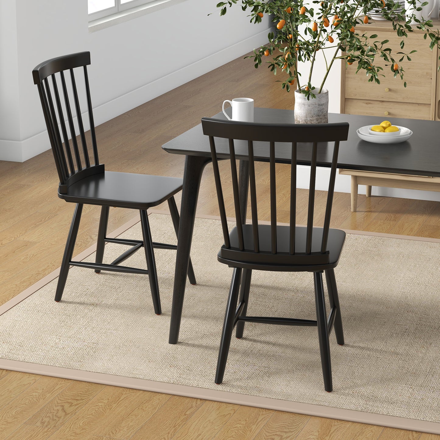 Windsor Dining Chairs Set of 2 with High Spindle Back