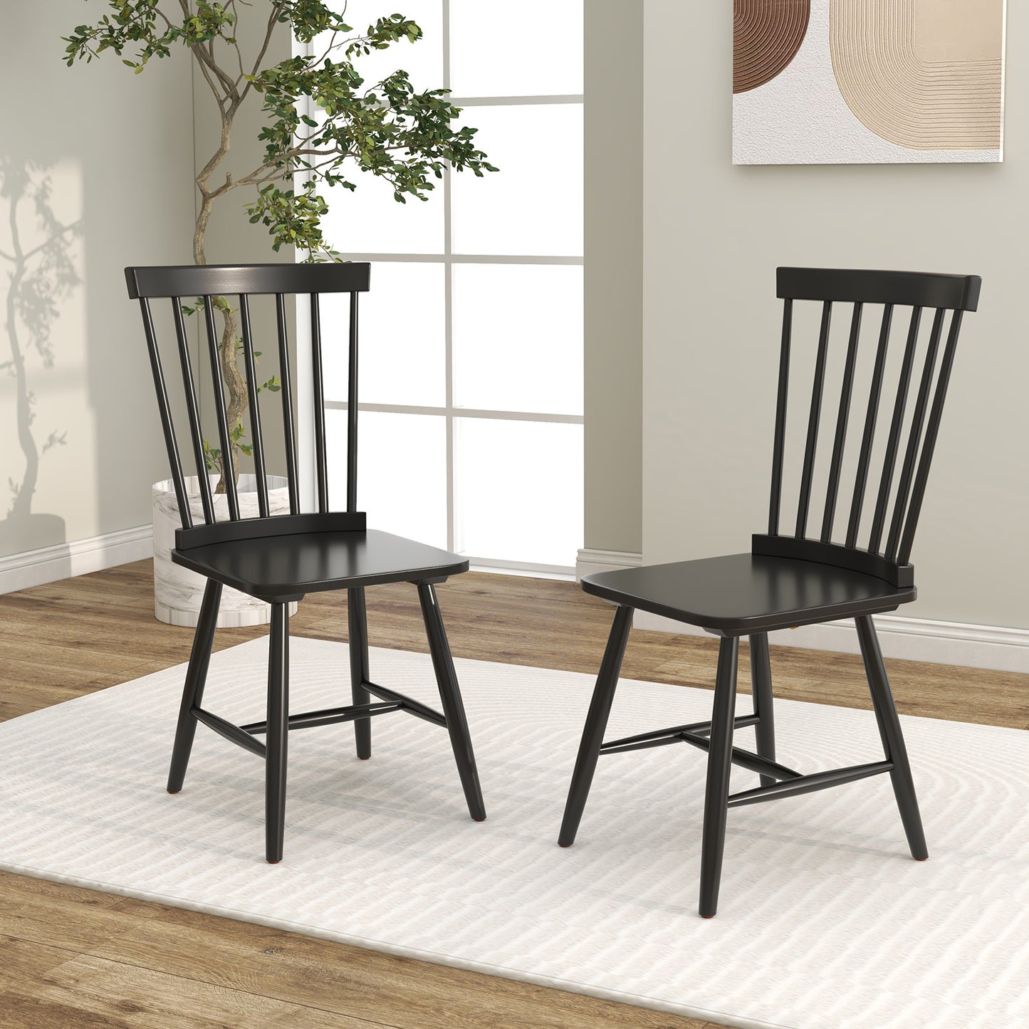 Windsor Dining Chairs Set of 2 with High Spindle Back