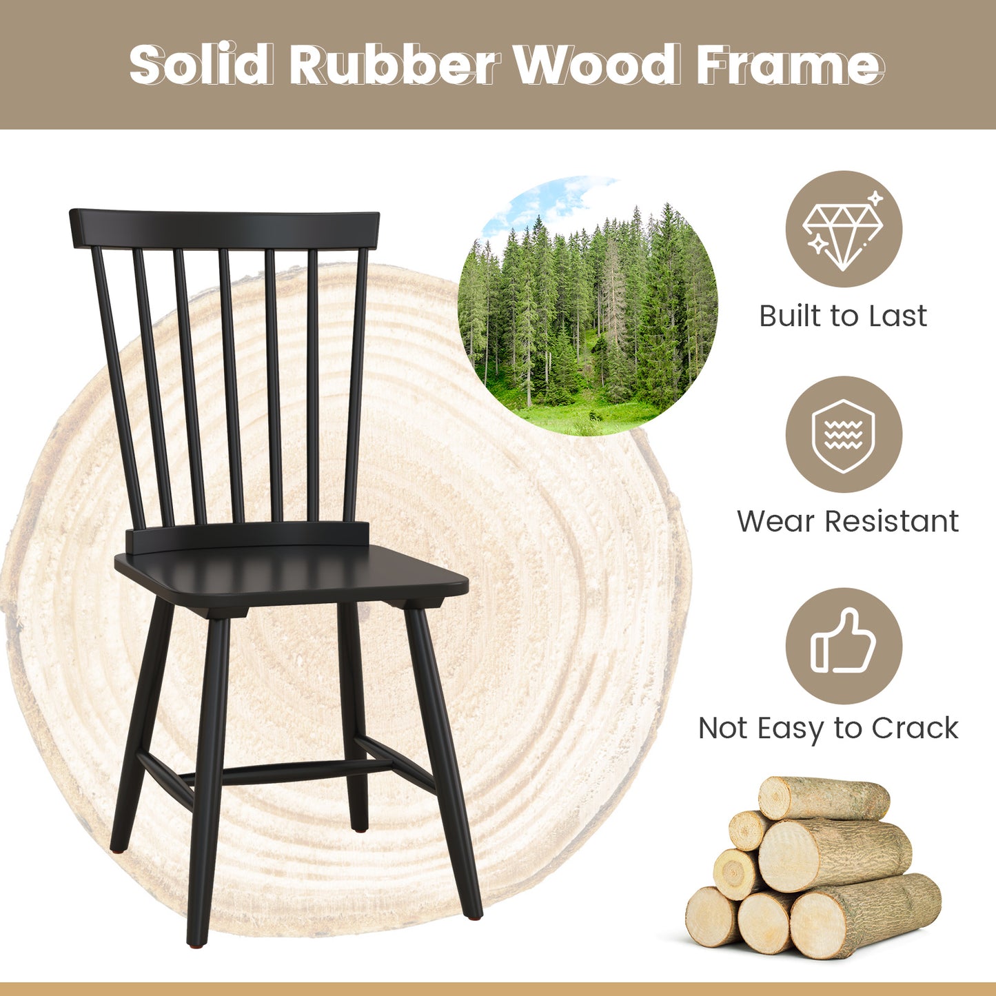 Windsor Dining Chairs Set of 2 with High Spindle Back
