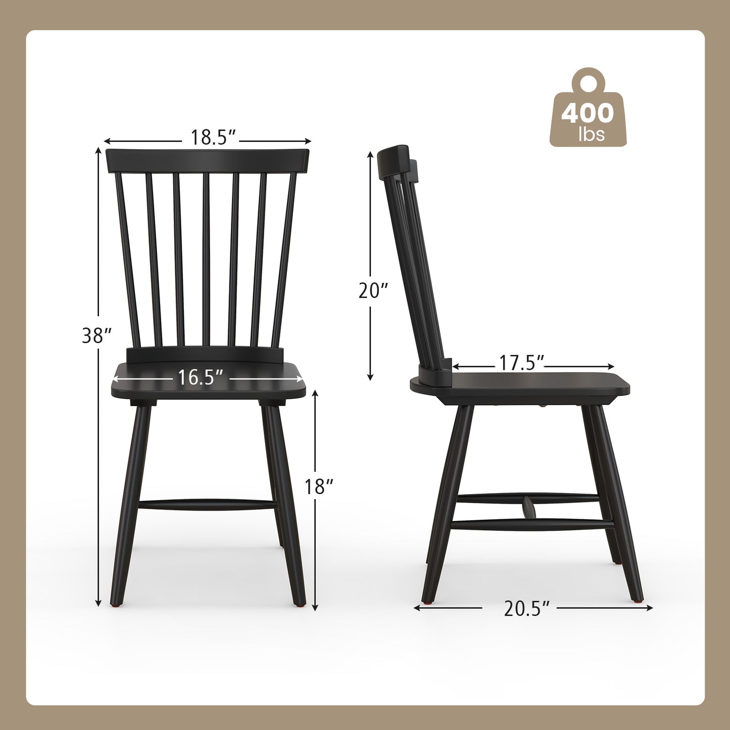 Windsor Dining Chairs Set of 2 with High Spindle Back
