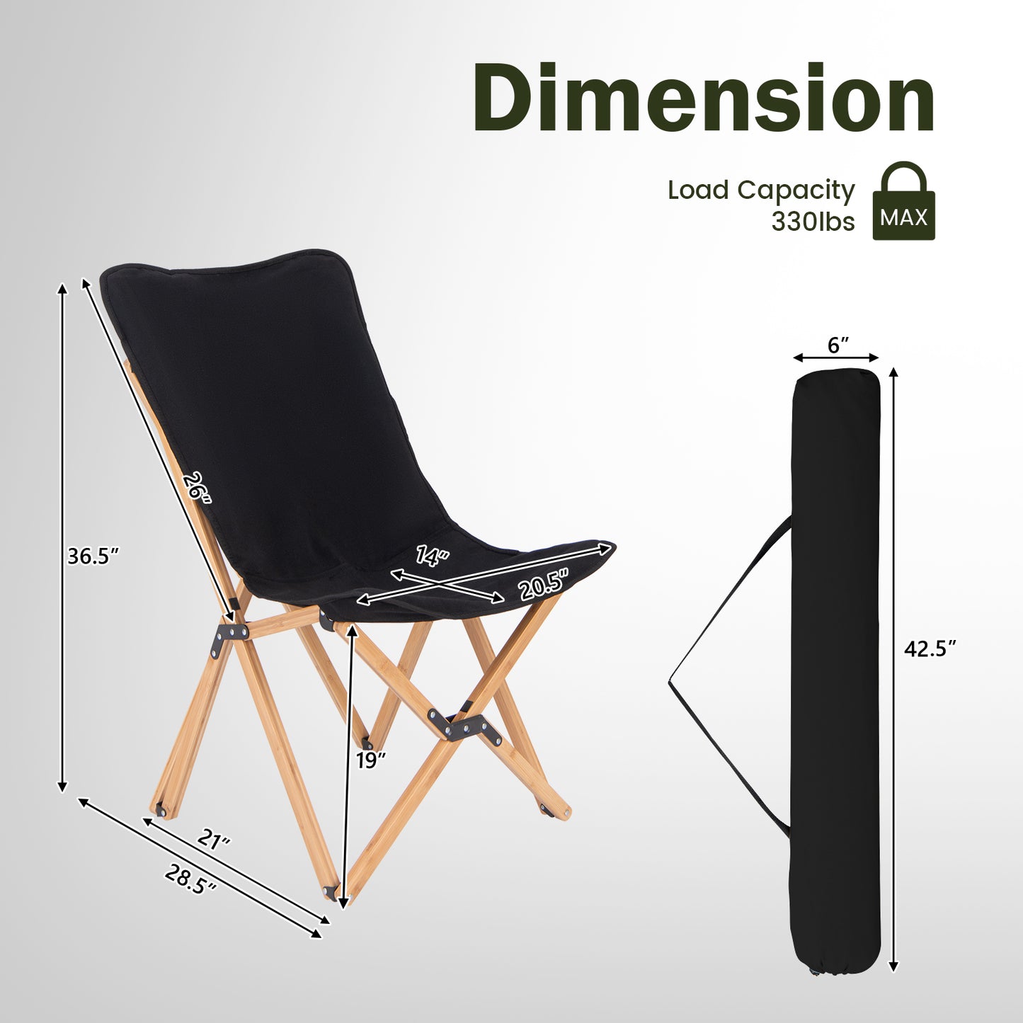 Bamboo Folding Chair Set of 2 with Storage Pocket