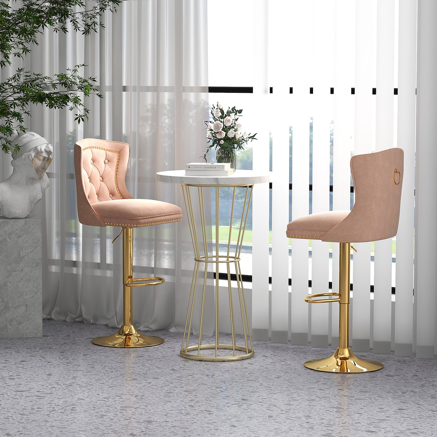 Adjustable Velvet Bar Stools Set of 2 with Footrest