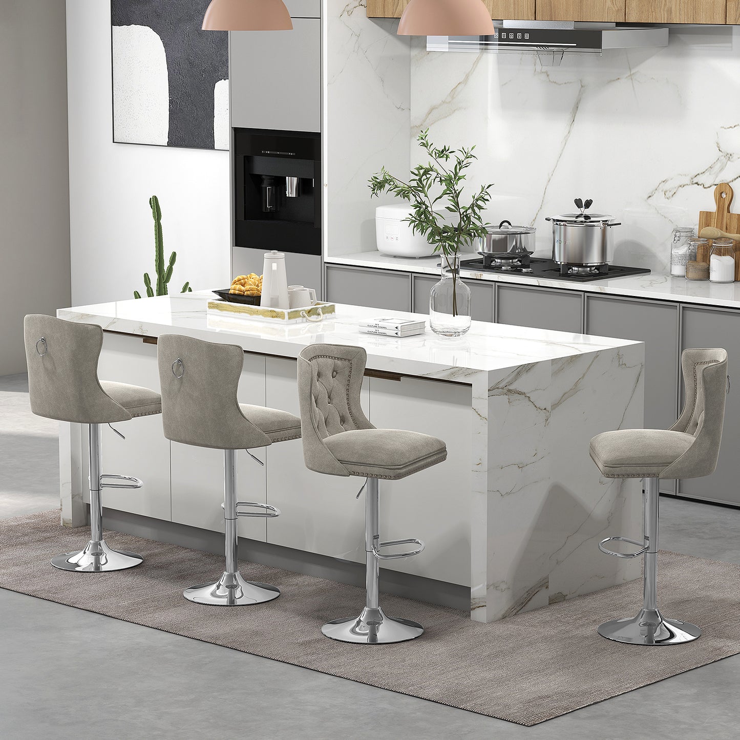 Adjustable Velvet Bar Stools Set of 2 with Footrest