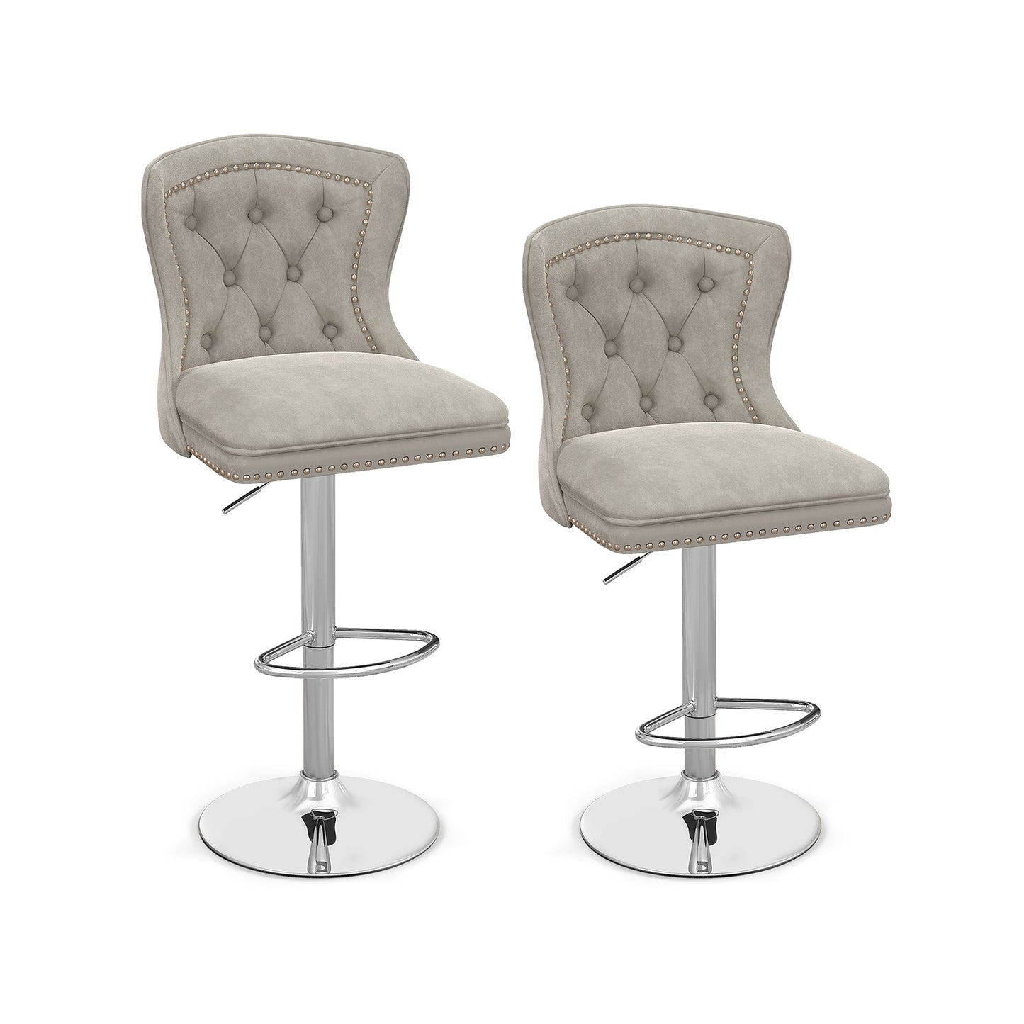 Adjustable Velvet Bar Stools Set of 2 with Footrest