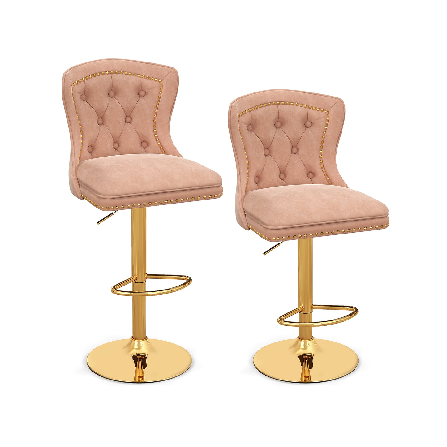 Adjustable Velvet Bar Stools Set of 2 with Footrest