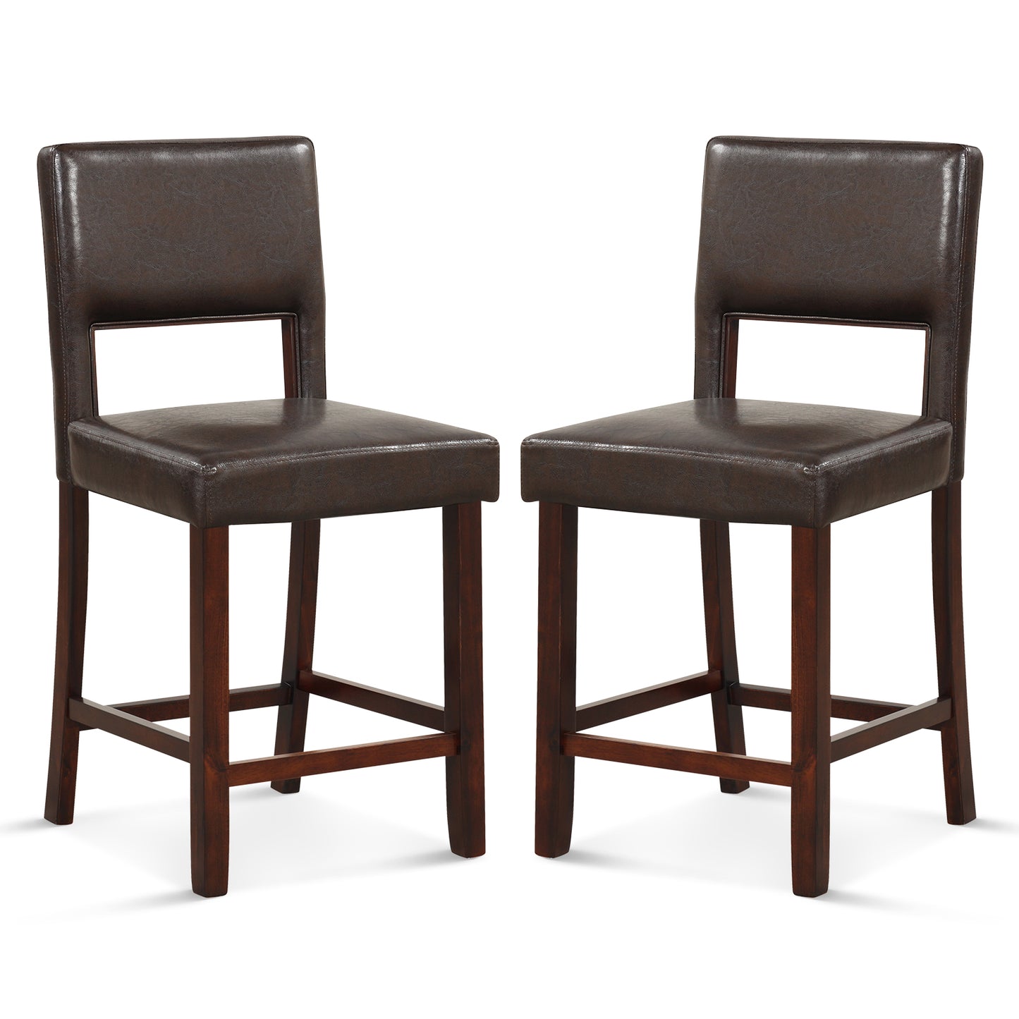 Bar Stools Set of 2 with Hollowed Back and Rubber Wood Legs