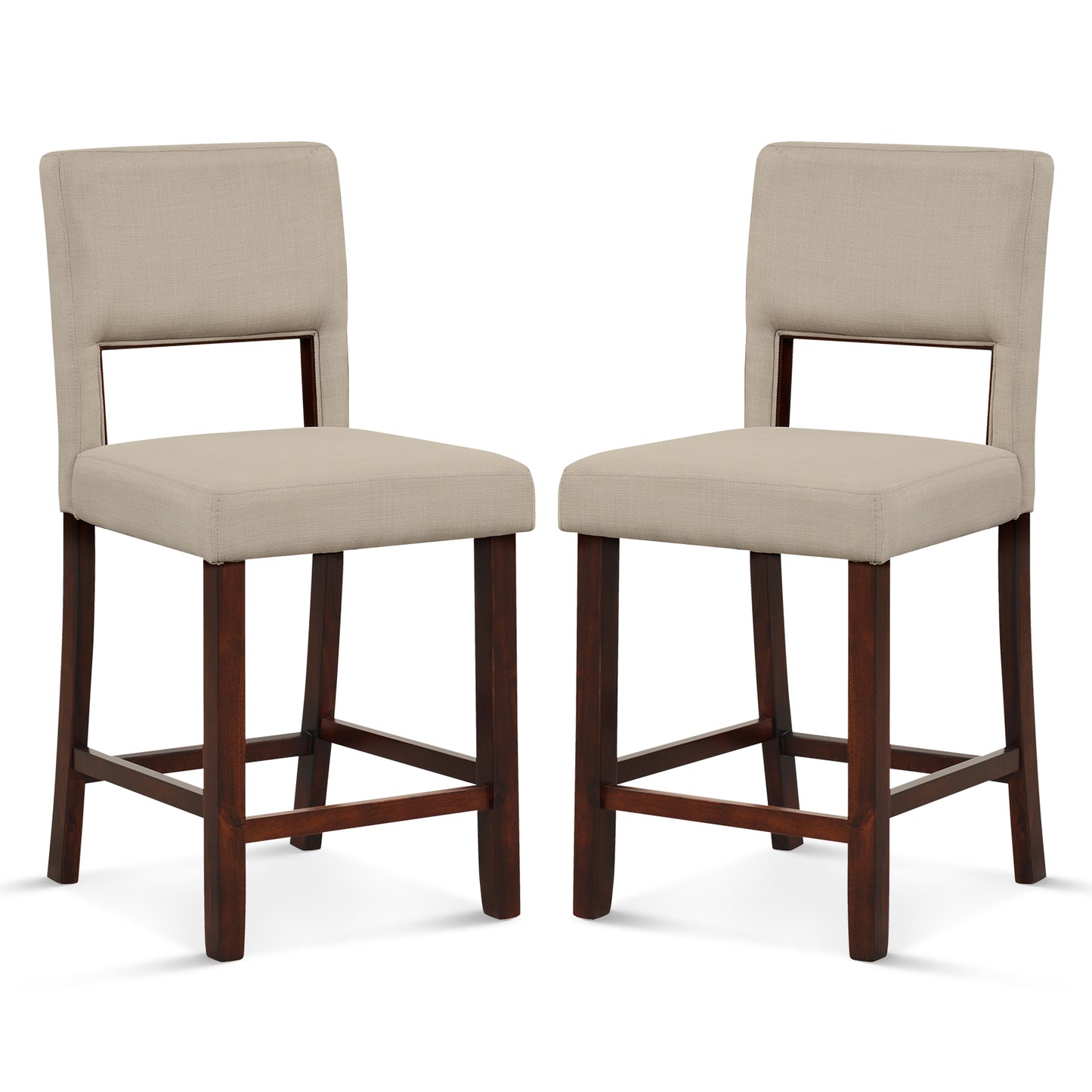 Bar Stools Set of 2 with Hollowed Back and Rubber Wood Legs