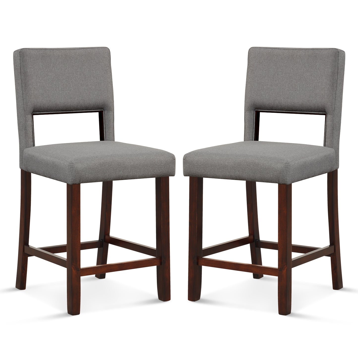 Bar Stools Set of 2 with Hollowed Back and Rubber Wood Legs