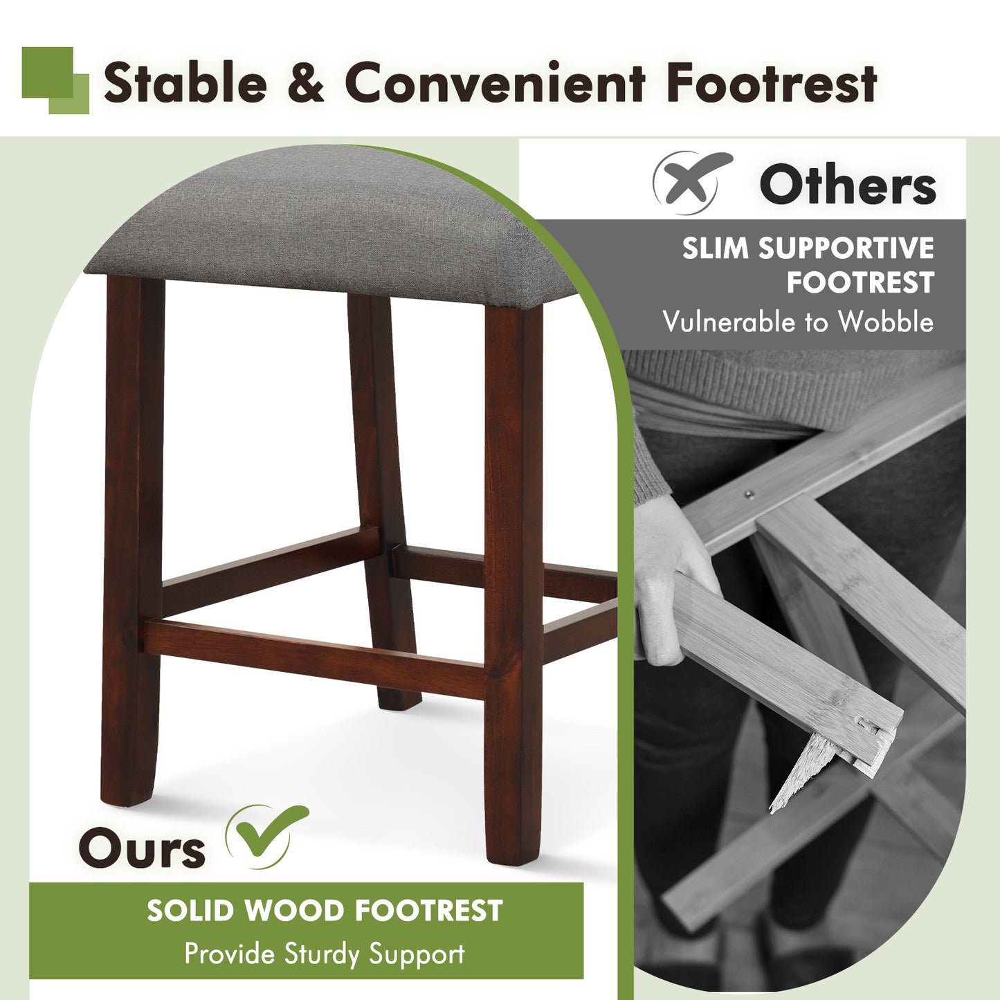 Bar Stools Set of 2 with Hollowed Back and Rubber Wood Legs