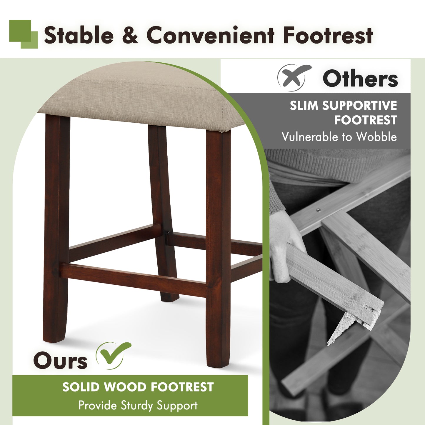 Bar Stools Set of 2 with Hollowed Back and Rubber Wood Legs