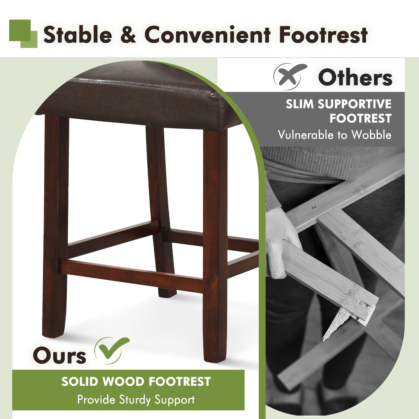 Bar Stools Set of 2 with Hollowed Back and Rubber Wood Legs