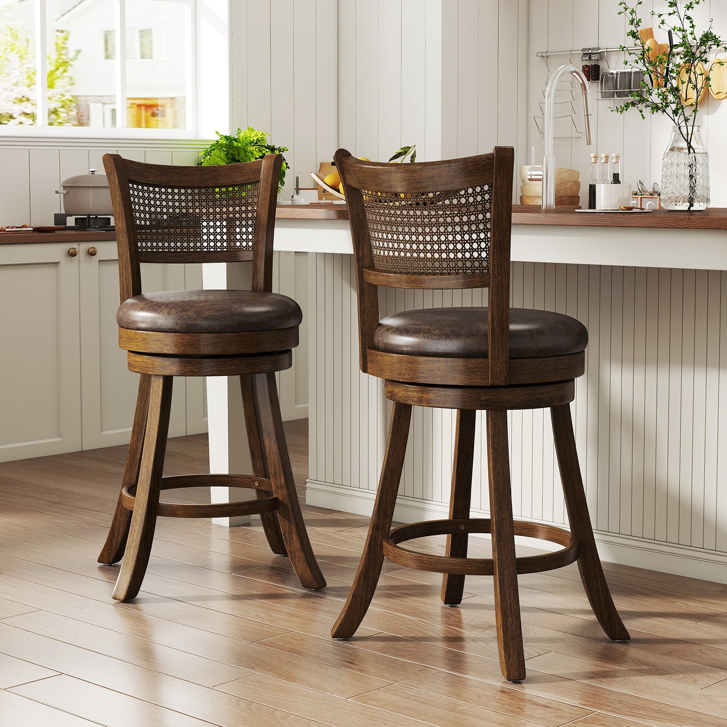 Swivel Bar Stools Set of 2, 25" Counter Height with Backrest