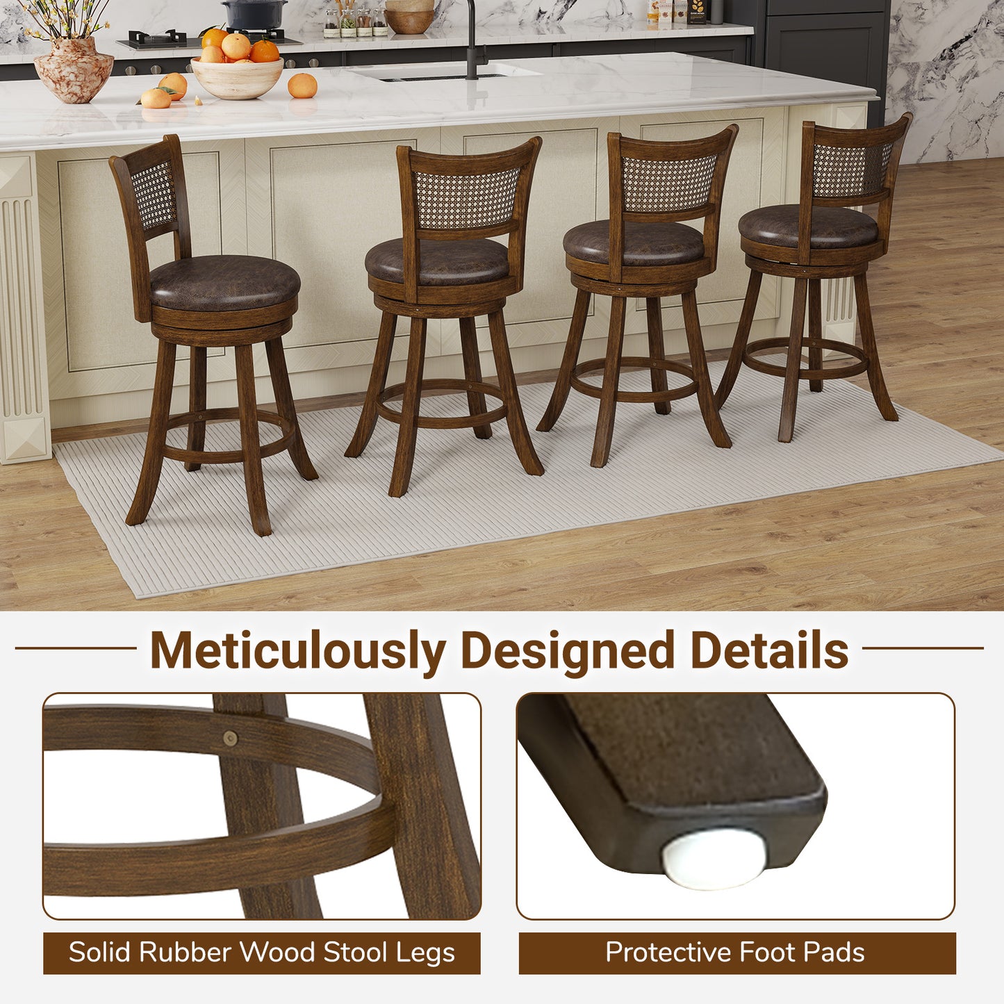 Swivel Bar Stools Set of 2, 25" Counter Height with Backrest