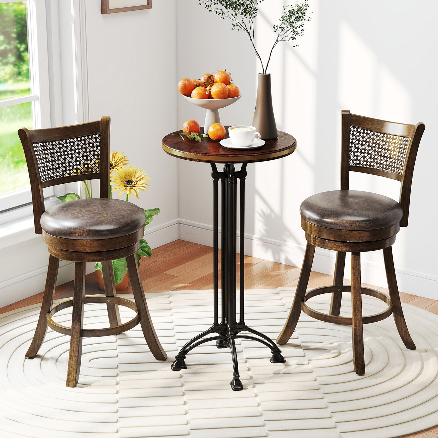 Swivel Bar Stools Set of 2, 25" Counter Height with Backrest