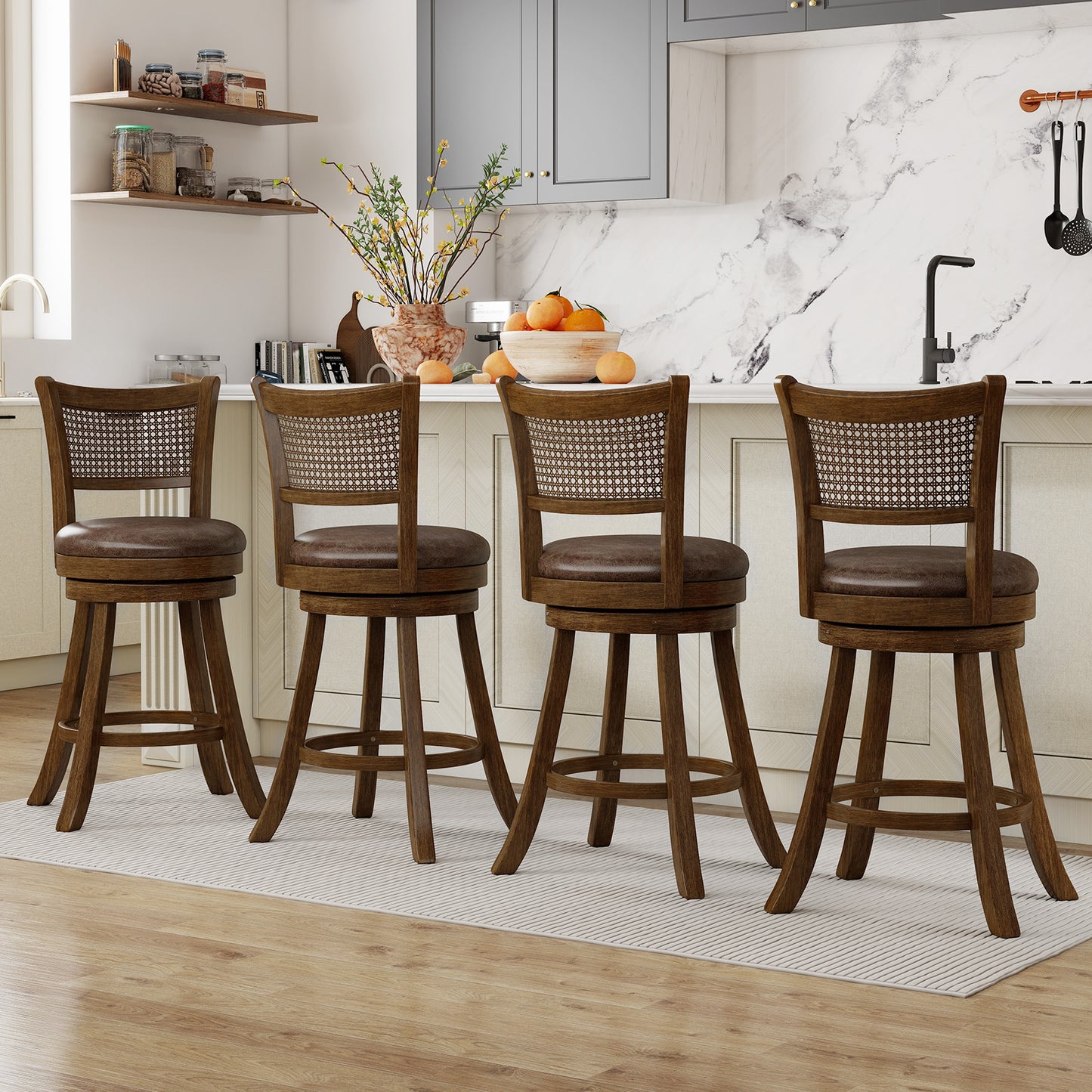 Swivel Bar Stools Set of 2, 25" Counter Height with Backrest