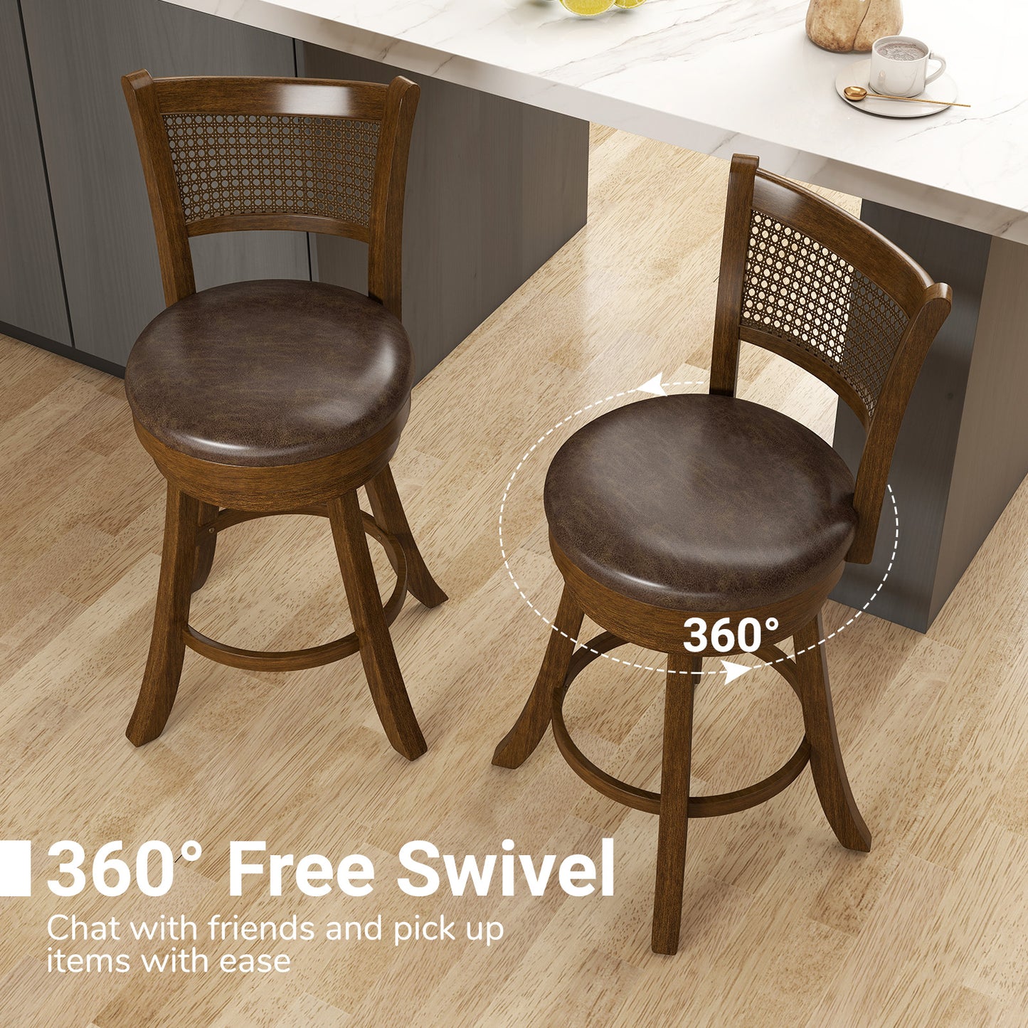 Swivel Bar Stools Set of 2, 25" Counter Height with Backrest