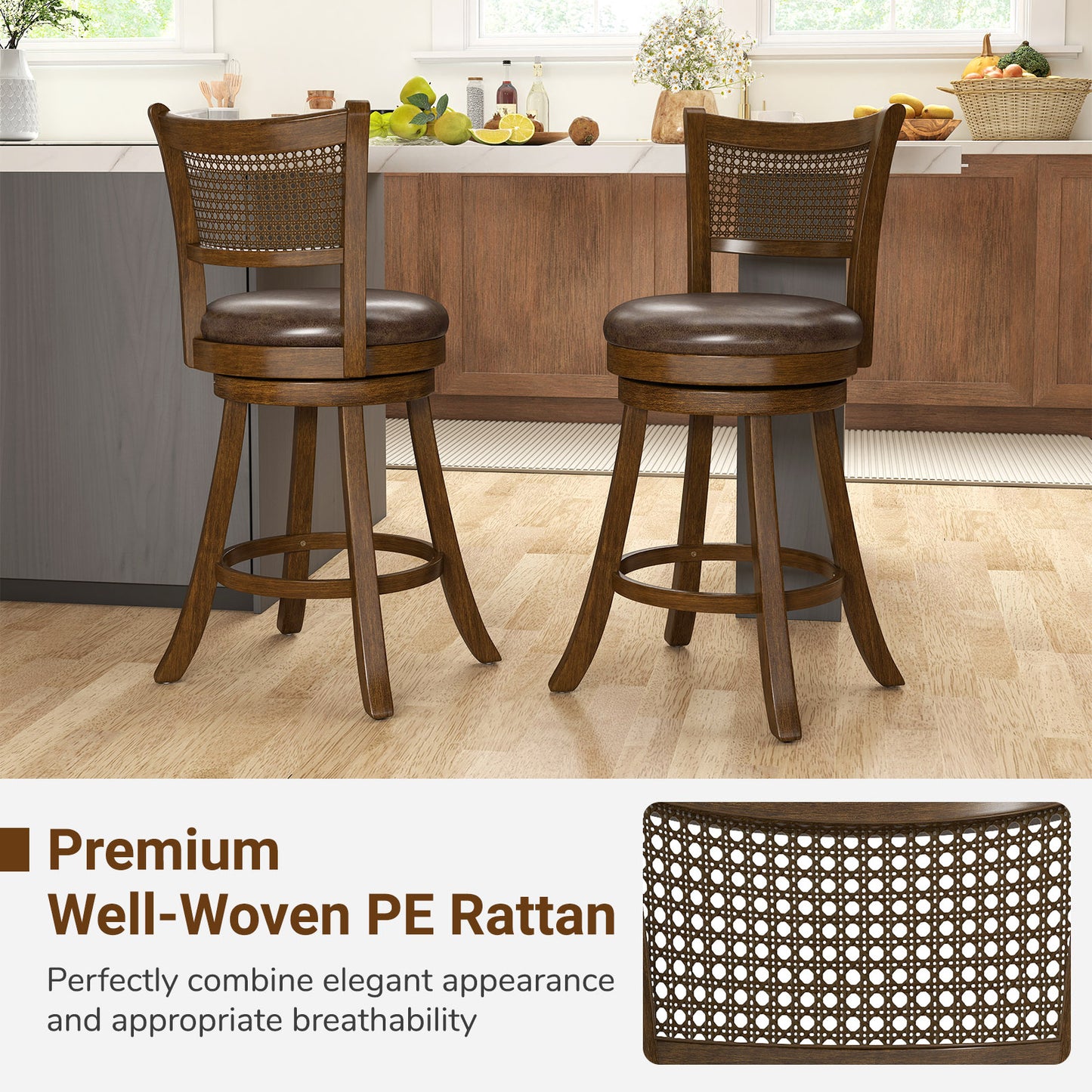 Swivel Bar Stools Set of 2, 25" Counter Height with Backrest