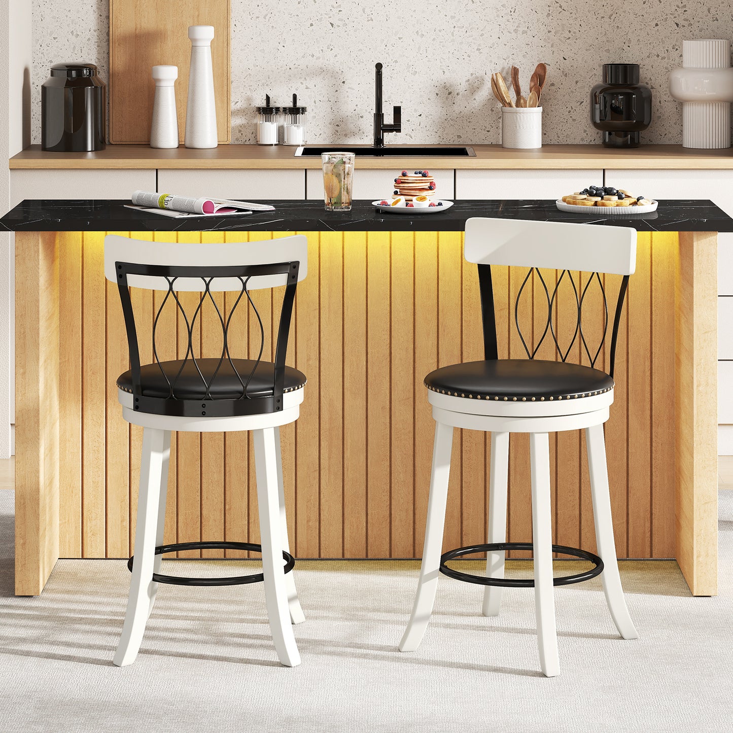 Swivel Bar Stools Set of 2 with Footrest - 26 & 30 Inch