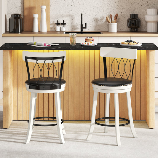 Swivel Bar Stools Set of 2 with Footrest - 26 & 30 Inch