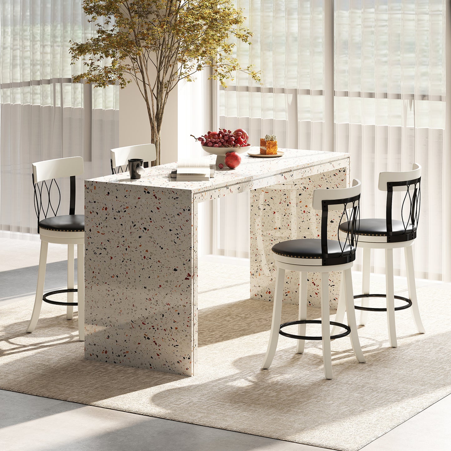 Swivel Bar Stools Set of 2 with Footrest - 26 & 30 Inch
